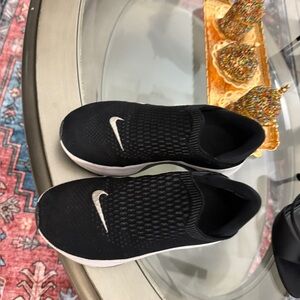 Black Slip-On Sneakers with White Logo